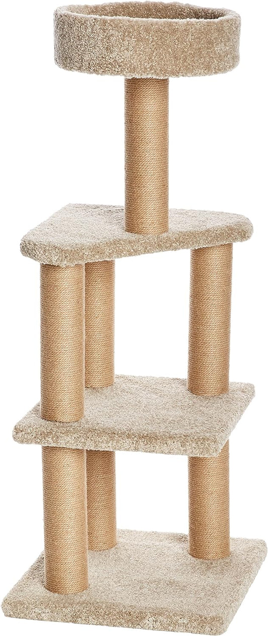 Beige Multi-Level Indoor Cat Climbing Tower 17.7x45.9