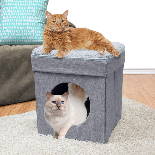 Large Stackable Cat Cube Condo with Scratcher