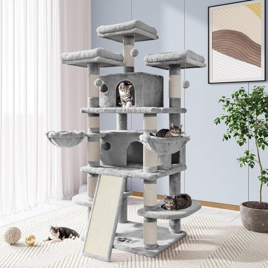Light Grey 68" Multi-Level Cat Tree House with Condo